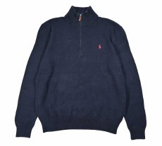 画像1: Used Polo Ralph Lauren Quarter Zip Cotton Knit Navy ラルフローレン (1)