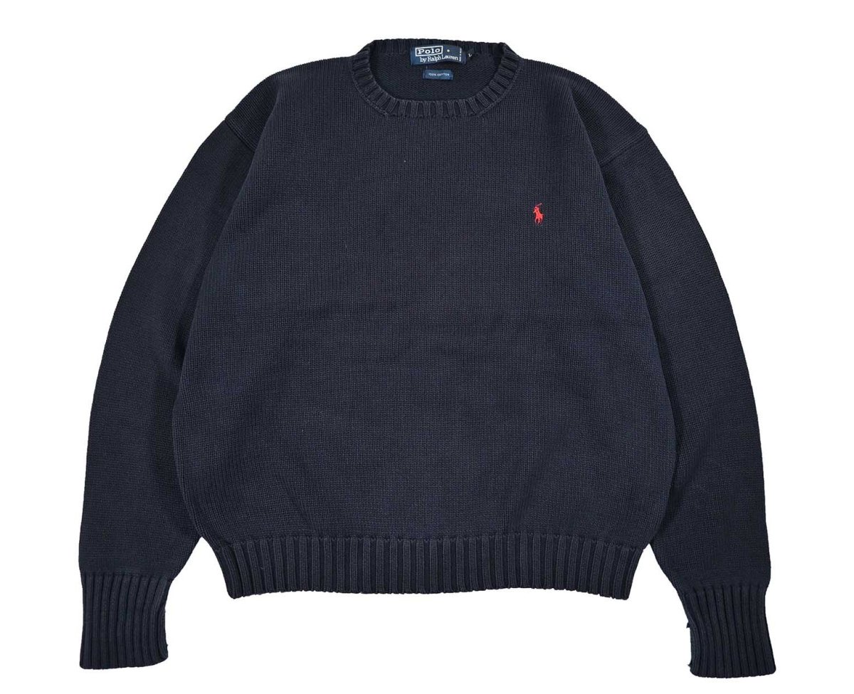 画像1: Used Polo Ralph Lauren Cotton Knit Navy ラルフローレン (1)