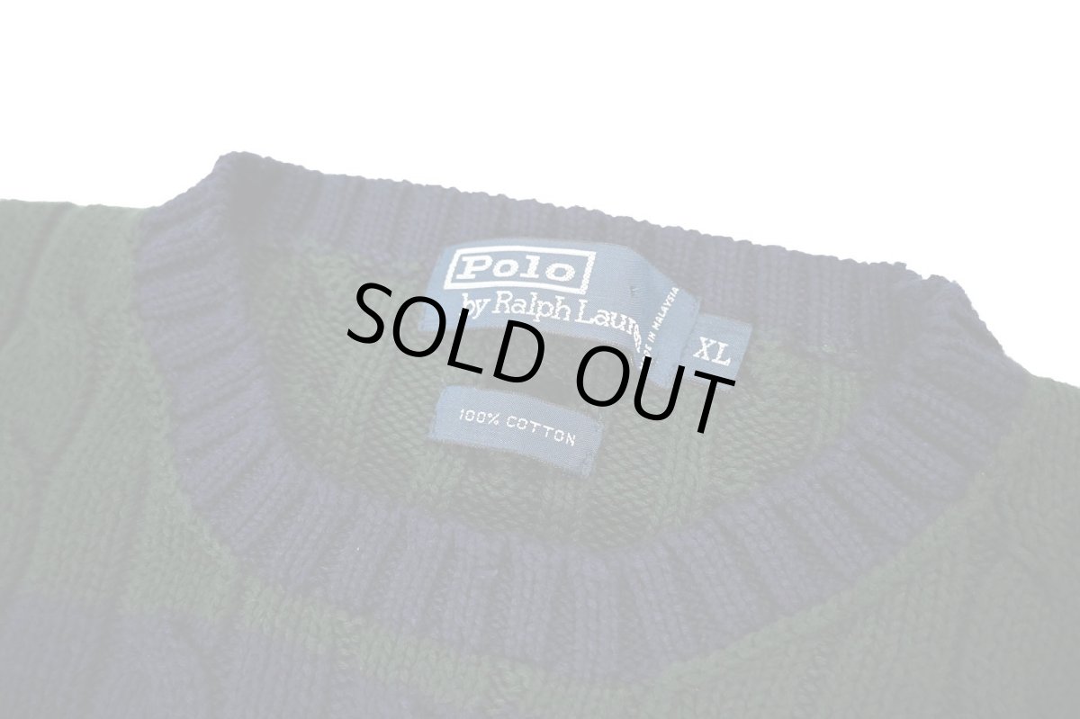 画像4: Used Polo Ralph Lauren Cotton Knit Navy/Green ラルフローレン (4)
