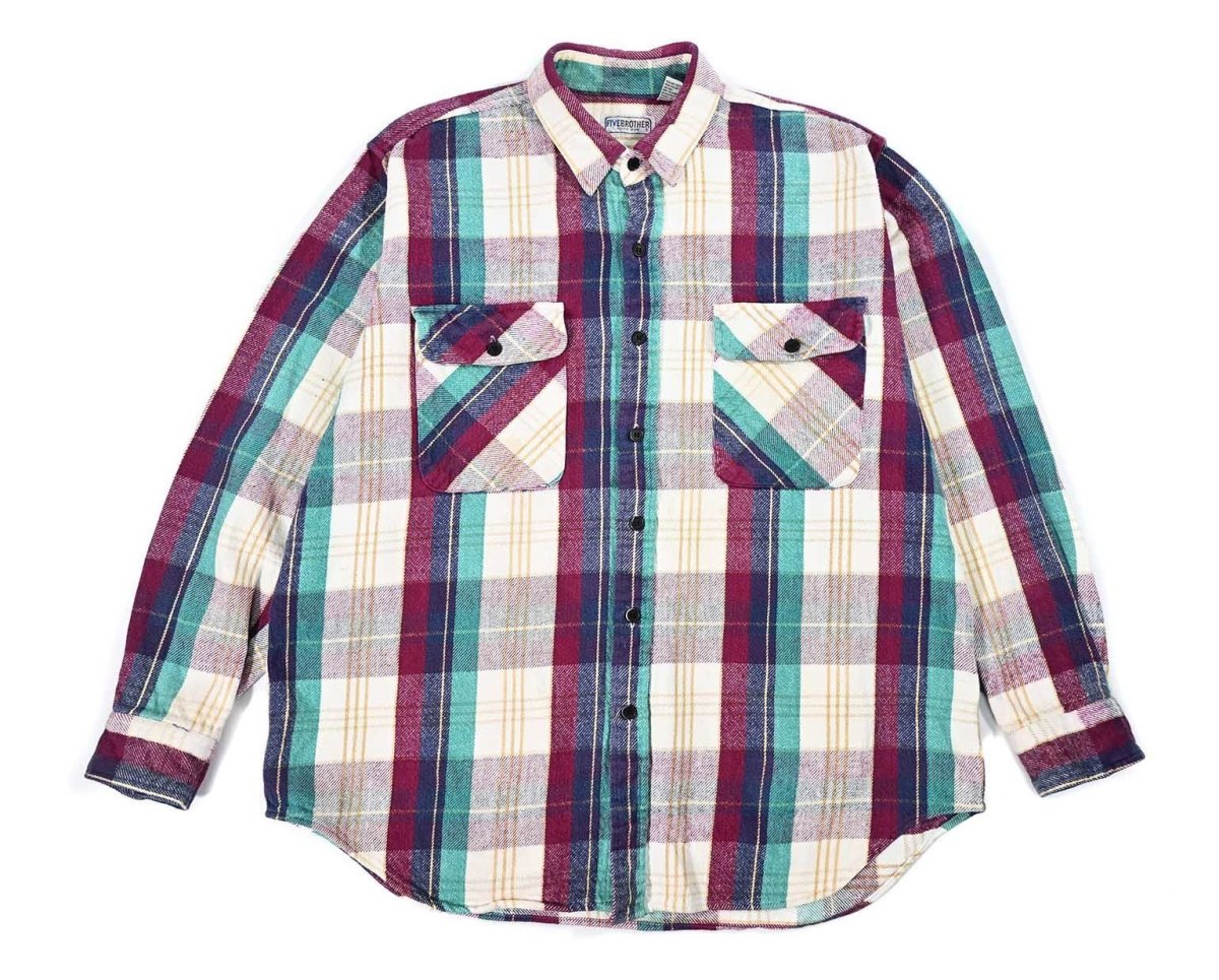 画像1: 90s Used Five Brothers Heavy Flannel Shirt (1)