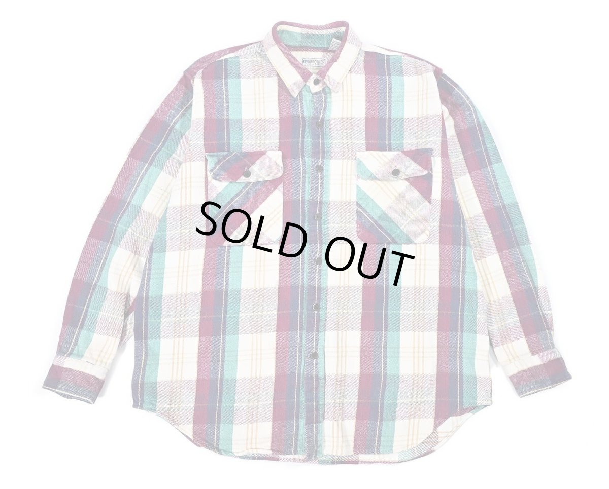 画像1: 90s Used Five Brother Heavy Flannel Shirt (1)