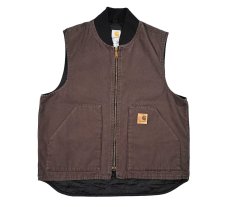 画像1: Used Carhartt Quilt Lined Duck Vest Dark Brown (1)
