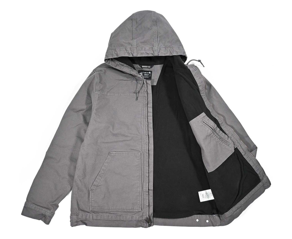 画像5: Used Carhartt Fleece Lined Duck Hooded Jacket Gravel (5)