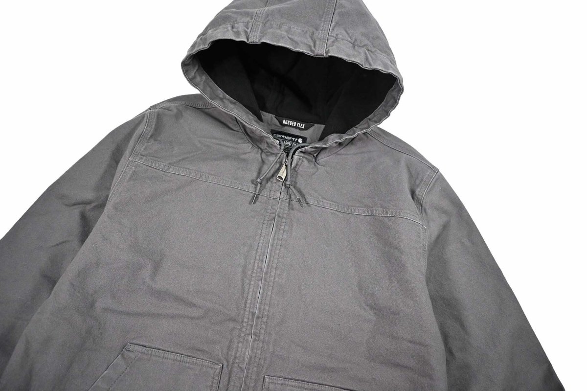 画像3: Used Carhartt Fleece Lined Duck Hooded Jacket Gravel (3)