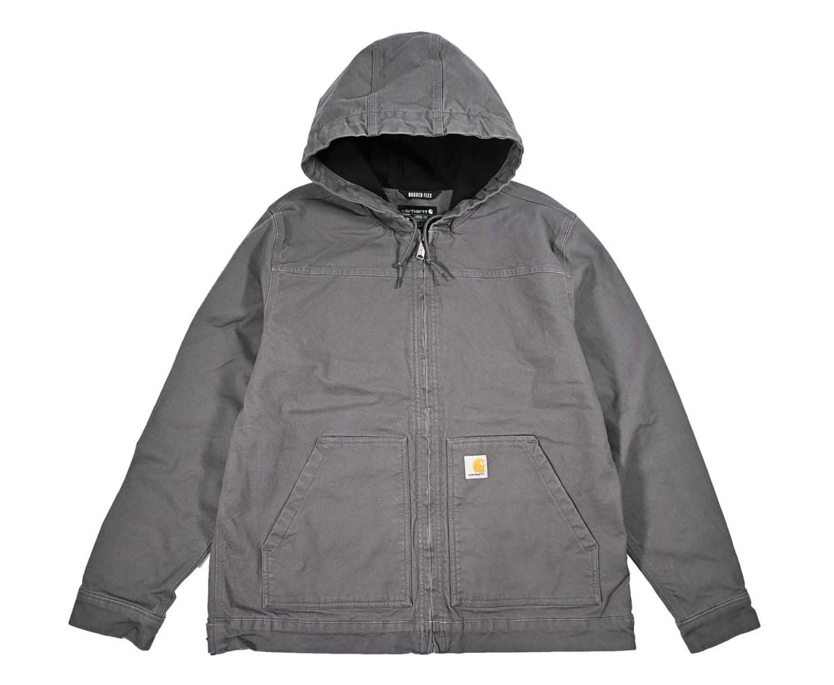 画像1: Used Carhartt Fleece Lined Duck Hooded Jacket Gravel (1)