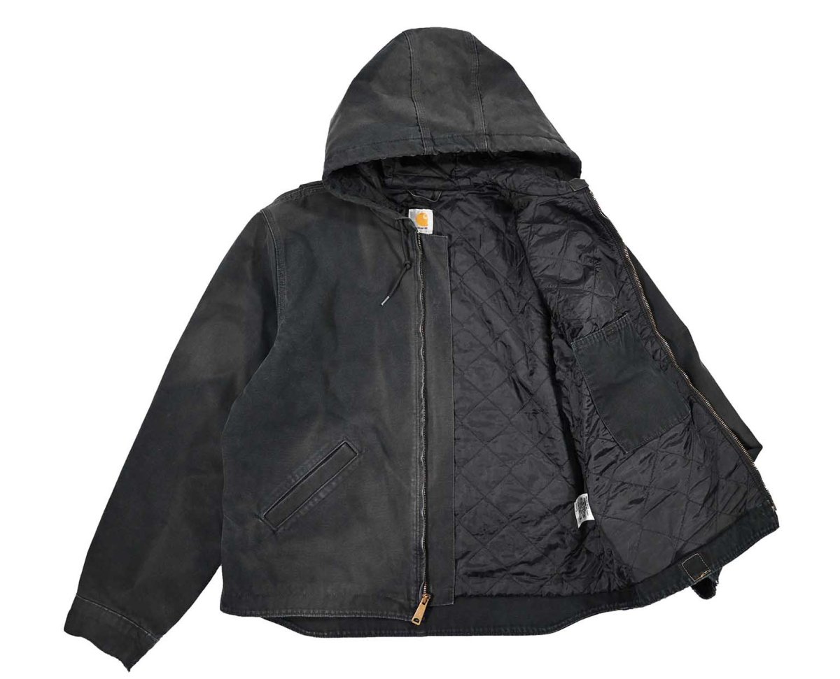 画像6: Used Carhartt Quilt Lined Duck Hooded Jacket Black (6)
