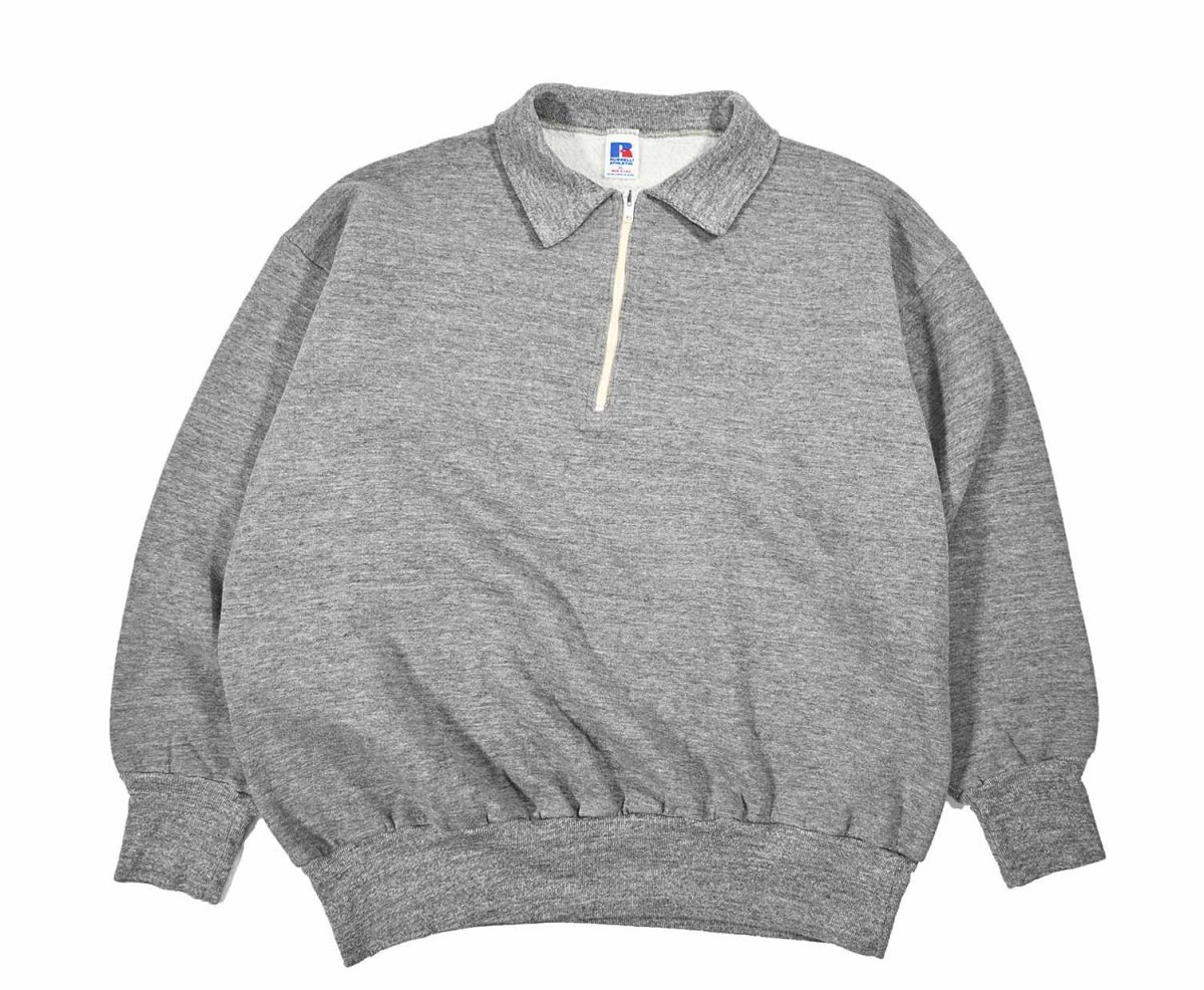 画像1: Used Russell Athletic Quarter Zip Blank Sweat Shirt Grey made in USA (1)