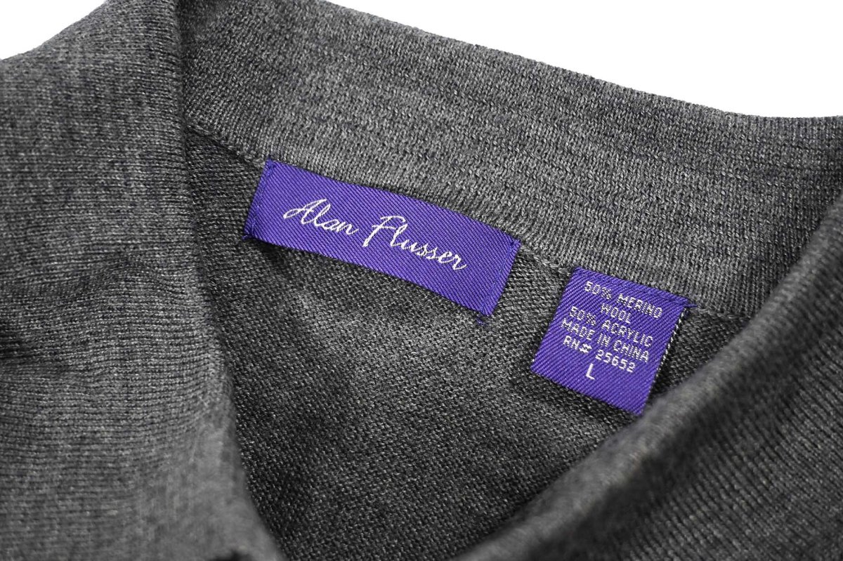 画像4: Used Alan Flusser High Gauge Merino Wool Knit Polo Grey (4)