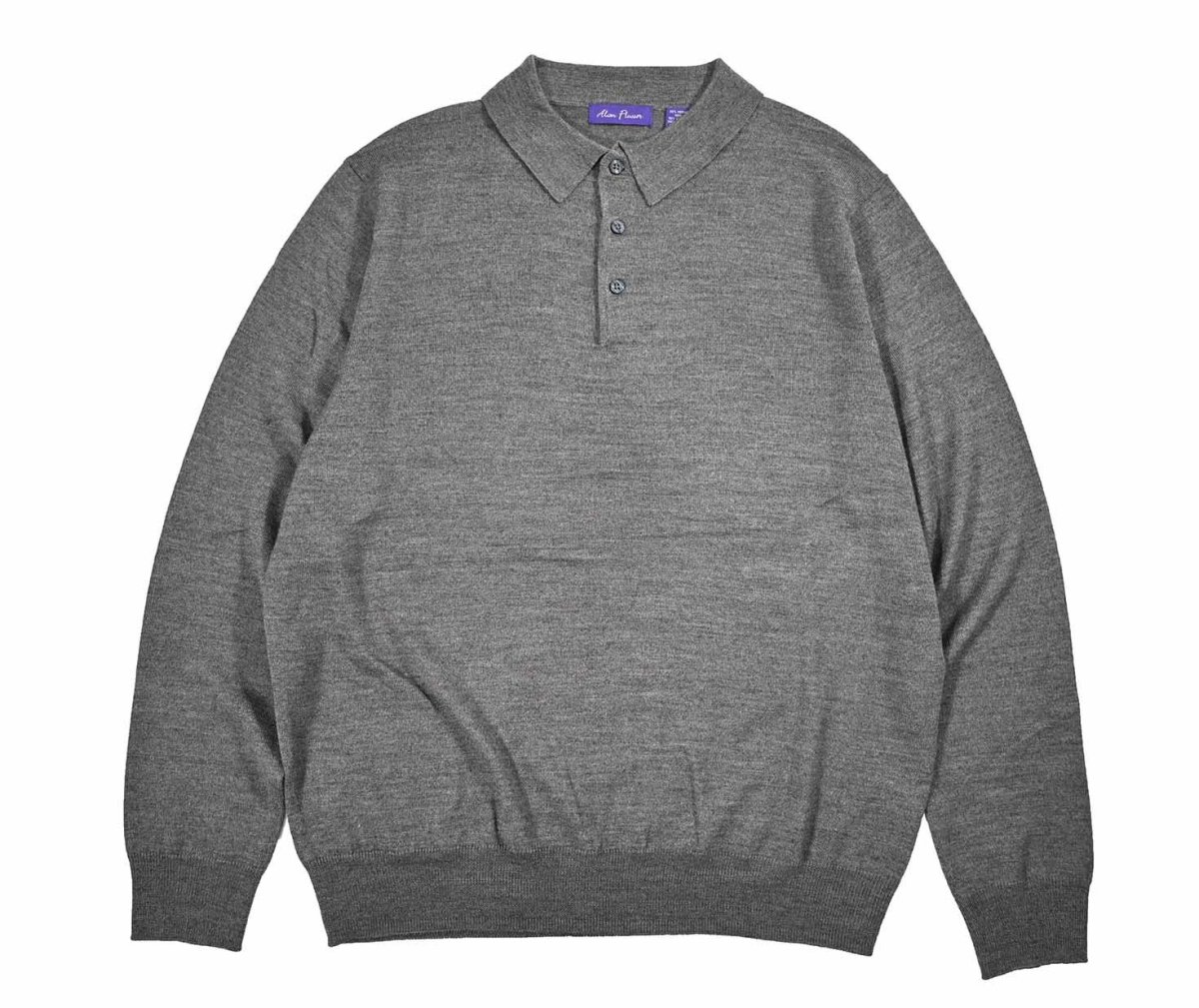画像1: Used Alan Flusser High Gauge Merino Wool Knit Polo Grey (1)