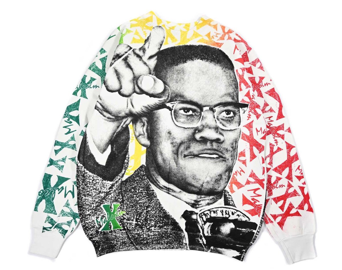 画像1: 80s Deadstock Raglan Sleeve Sweat Shirt "Malcolm X" (1)