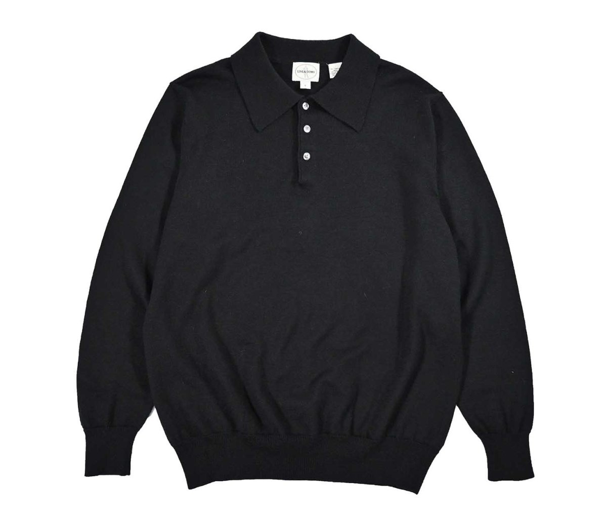 画像1: Used Linea Uomo High Gauge Merino Wool Knit Polo Black (1)