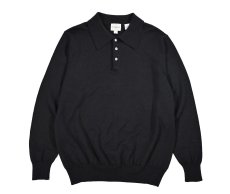 画像1: Used Linea Uomo High Gauge Merino Wool Knit Polo Black (1)