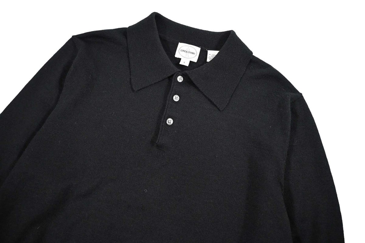 画像2: Used Linea Uomo High Gauge Merino Wool Knit Polo Black (2)