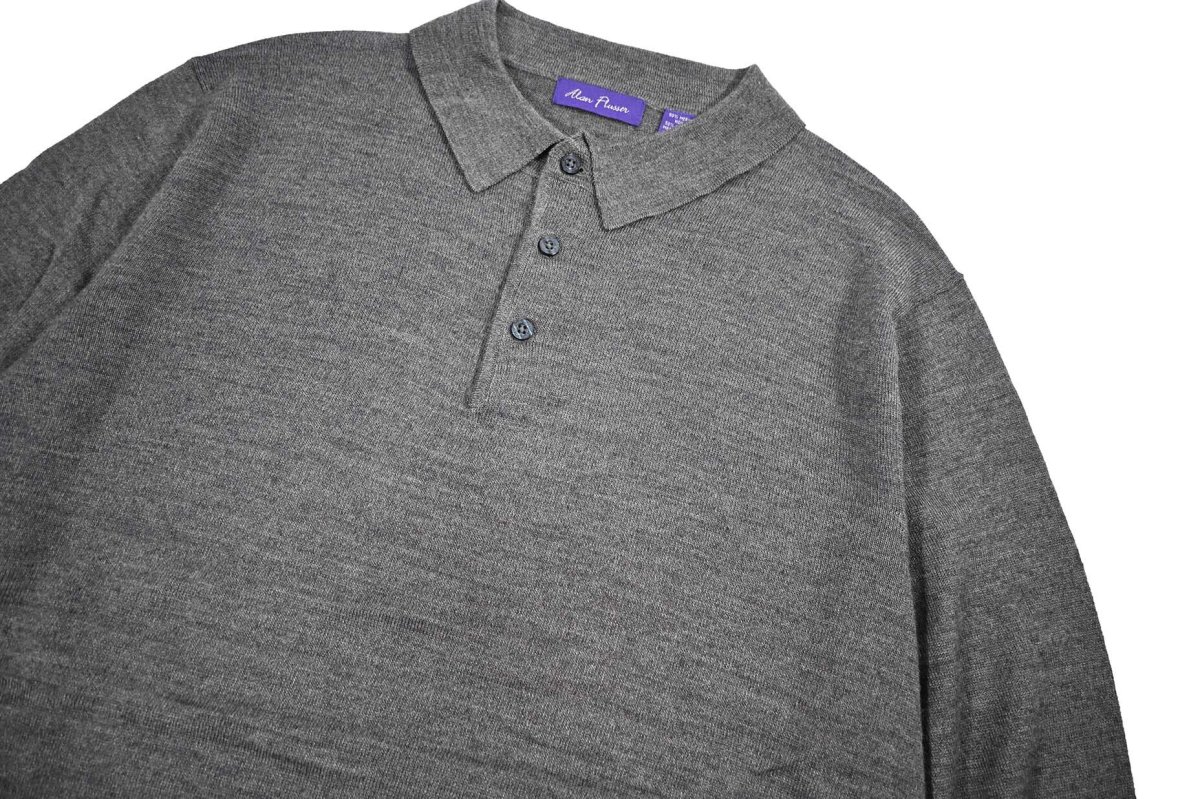 画像2: Used Alan Flusser High Gauge Merino Wool Knit Polo Grey (2)