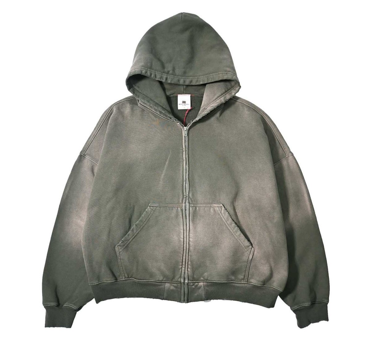 画像1: MOOJI MOOJI US Oversize Zip Up Hoodie Aged Olive Green (1)