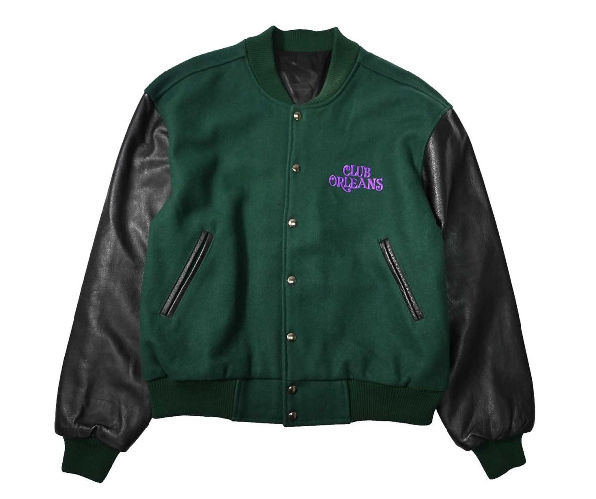 画像1: Used Melton/Leather Varsity Jacket (1)