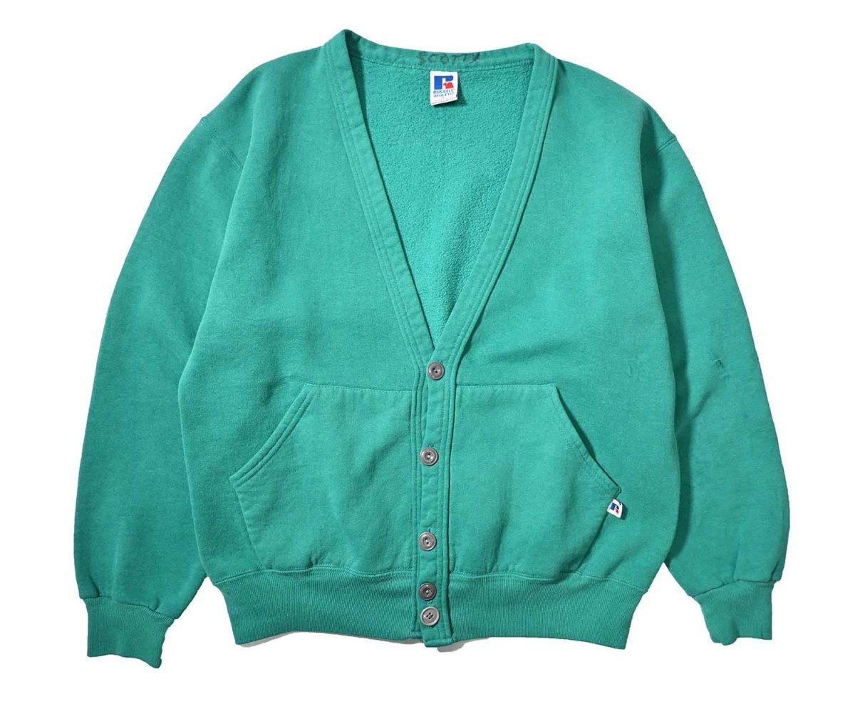 画像1: Used Russell Athletic Blank Sweat Cardigan Emerald made in USA (1)