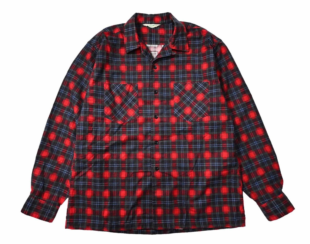 画像1: 60s Deadstock Dutchmaid Open Collar Print Flannel Shirt (1)