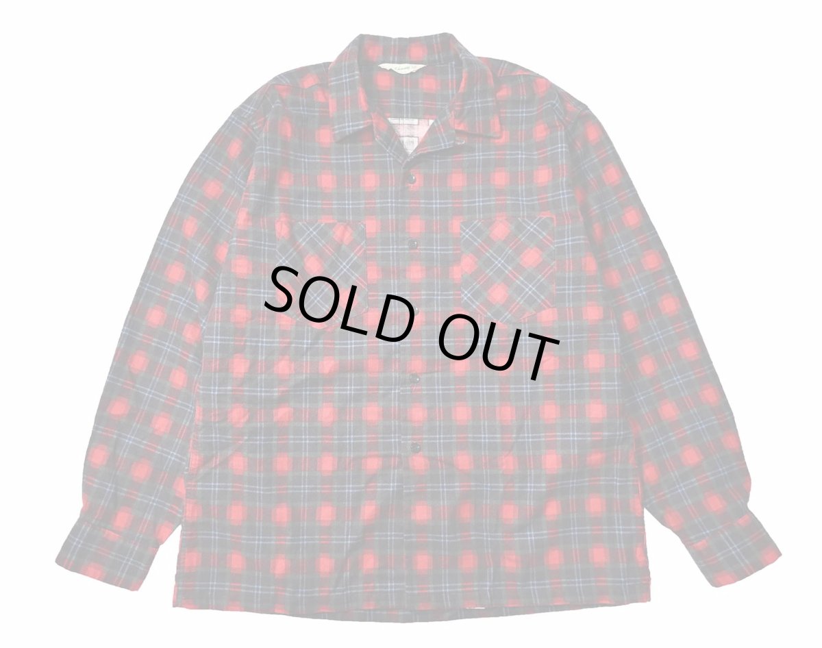 画像1: 60s Deadstock Dutchmaid Open Collar Print Flannel Shirt (1)
