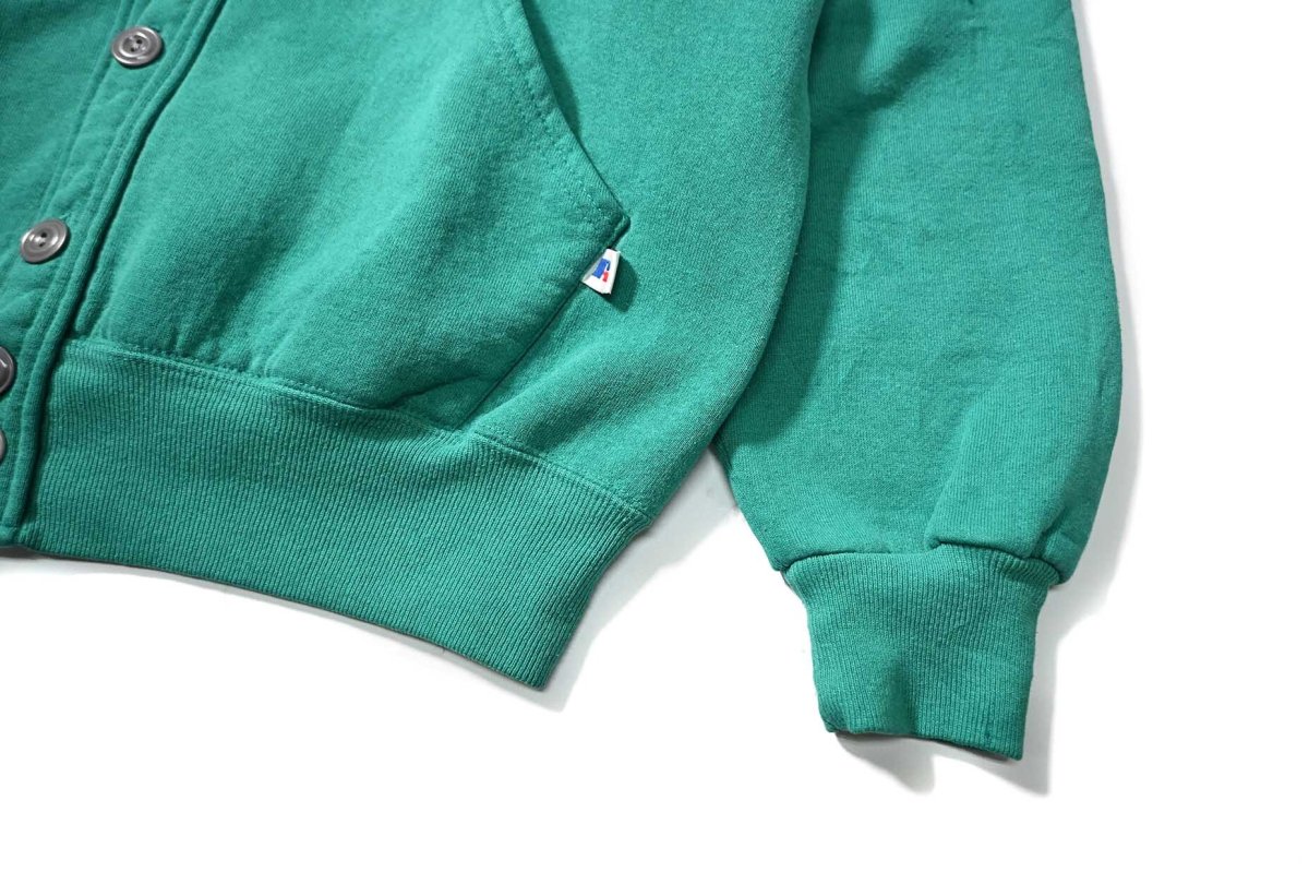 画像3: Used Russell Athletic Blank Sweat Cardigan Emerald made in USA (3)