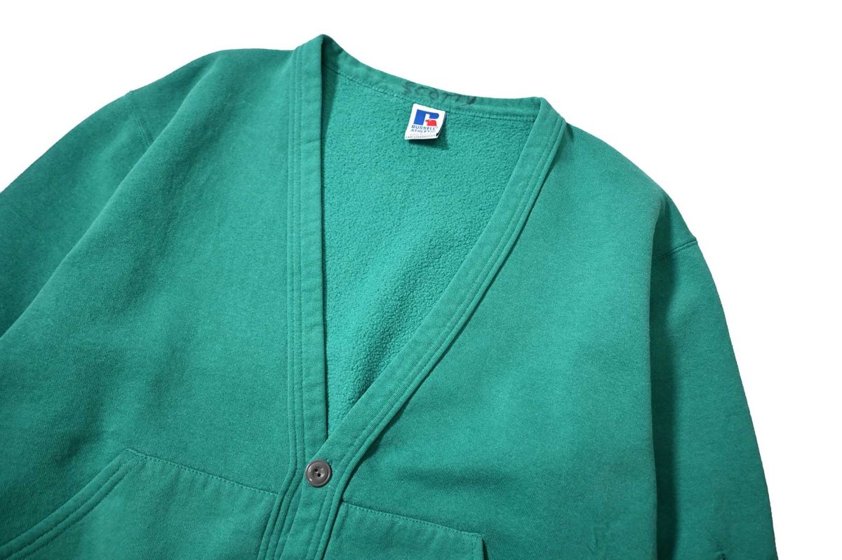 画像2: Used Russell Athletic Blank Sweat Cardigan Emerald made in USA (2)