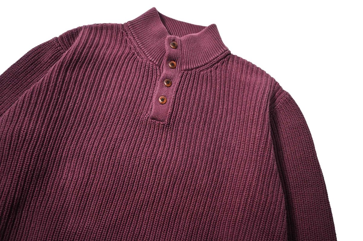 画像2: Used L.L.Bean Quarter Button Cotton Knit Sweater Burgundy (2)