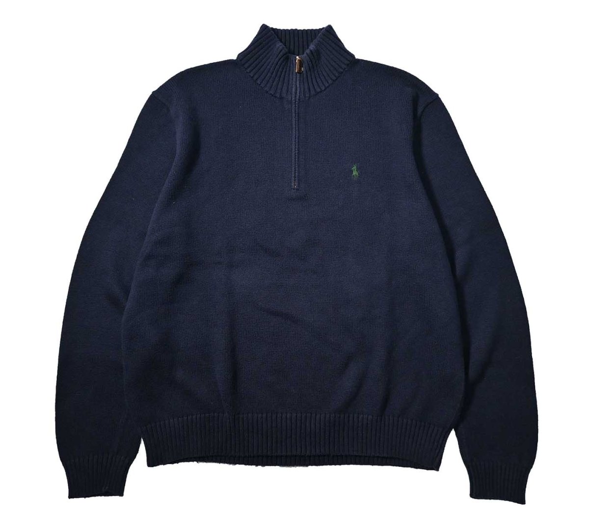 画像1: Used Polo Ralph Lauren Quarter Zip Cotton Knit Sweater Navy (1)