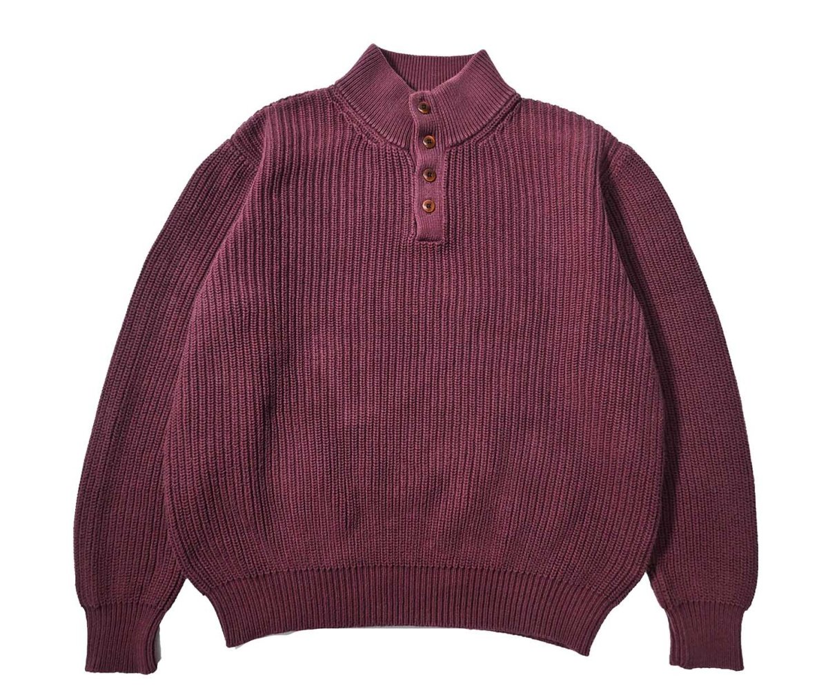 画像1: Used L.L.Bean Quarter Button Cotton Knit Sweater Burgundy (1)