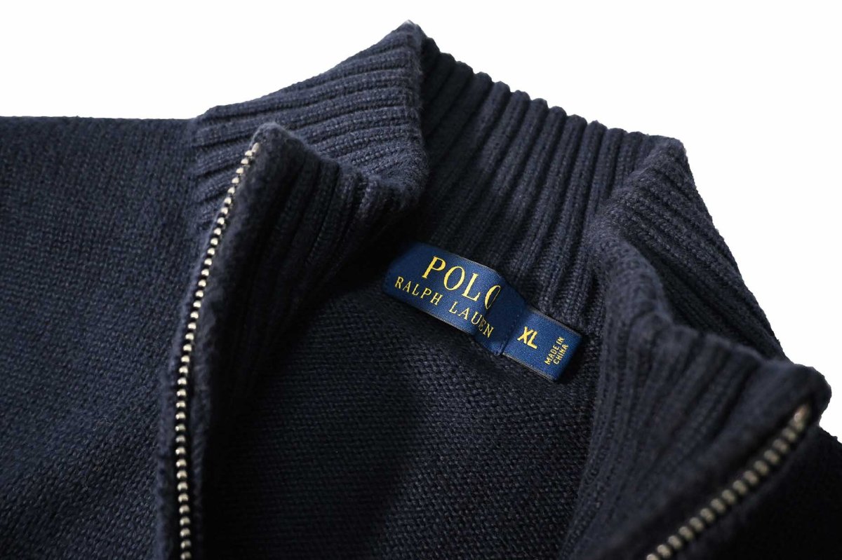 画像4: Used Polo Ralph Lauren Quarter Zip Cotton Knit Sweater Navy (4)
