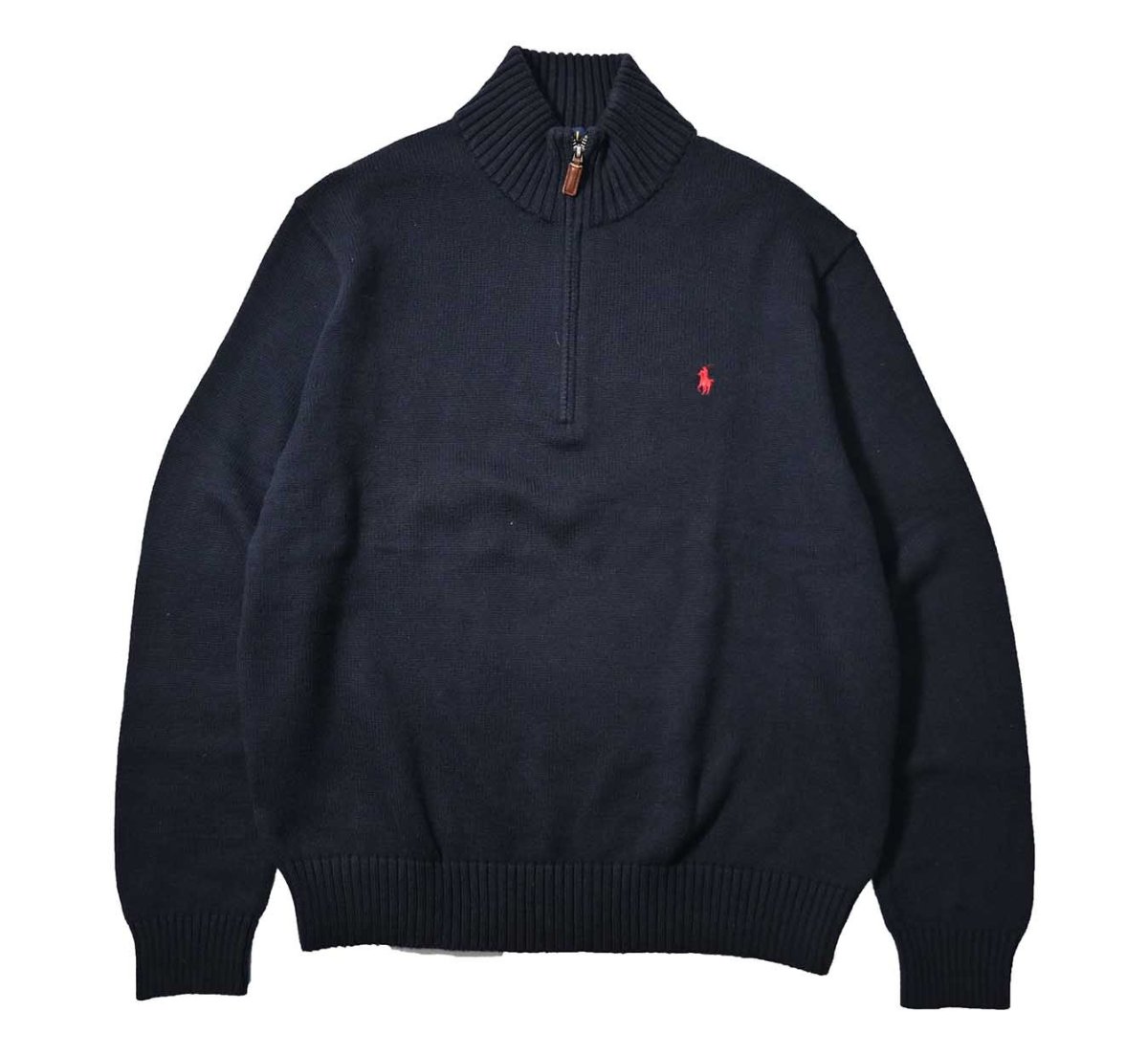 画像1: Used Polo Ralph Lauren Quarter Zip Cotton Knit Sweater Navy (1)