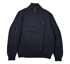 画像1: Used Polo Ralph Lauren Quarter Zip Cotton Knit Sweater Navy (1)