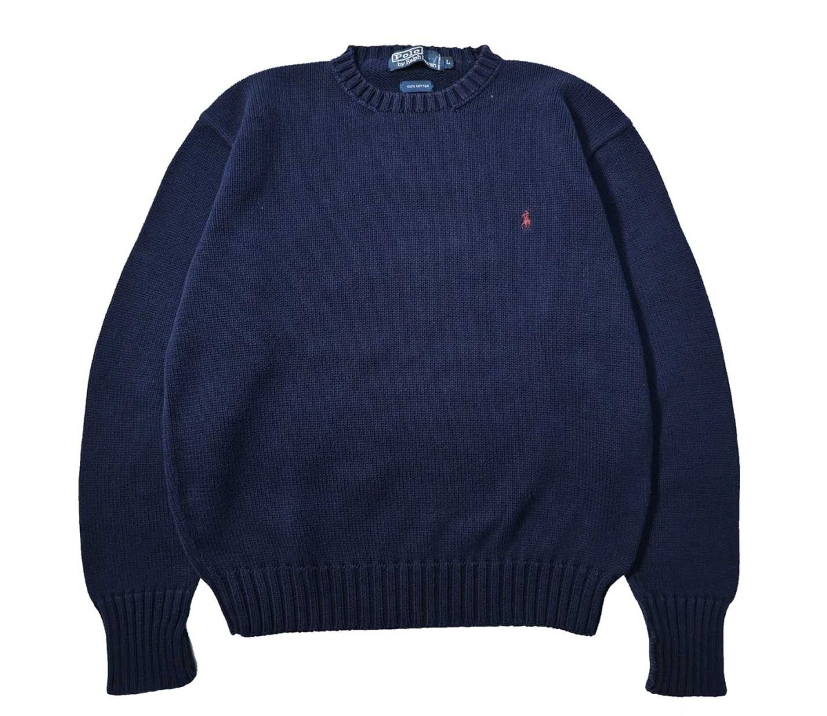 画像1: Used Polo Ralph Lauren Cotton Knit Sweater Navy (1)
