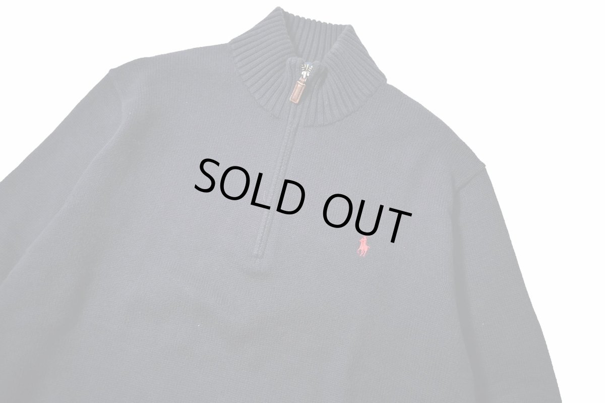 画像2: Used Polo Ralph Lauren Quarter Zip Cotton Knit Sweater Navy (2)