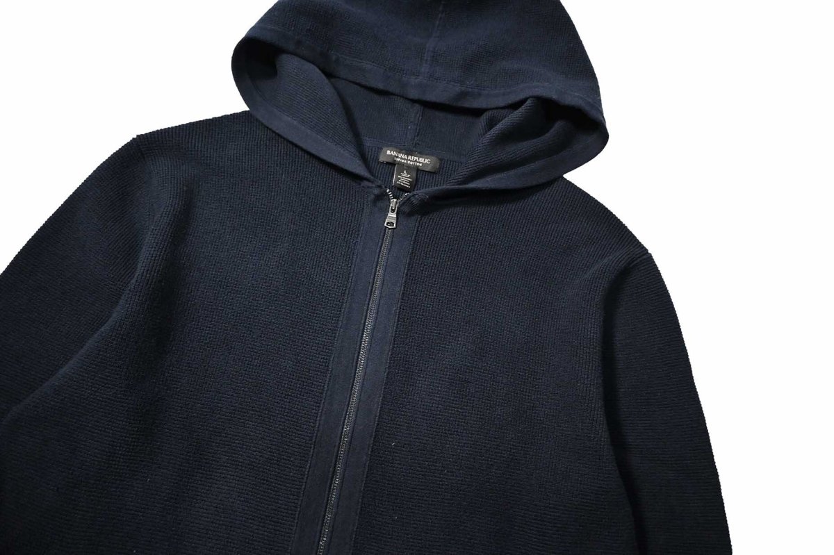 画像2: Used Banana Republic Cotton Knit Zip Hoodie Navy (2)
