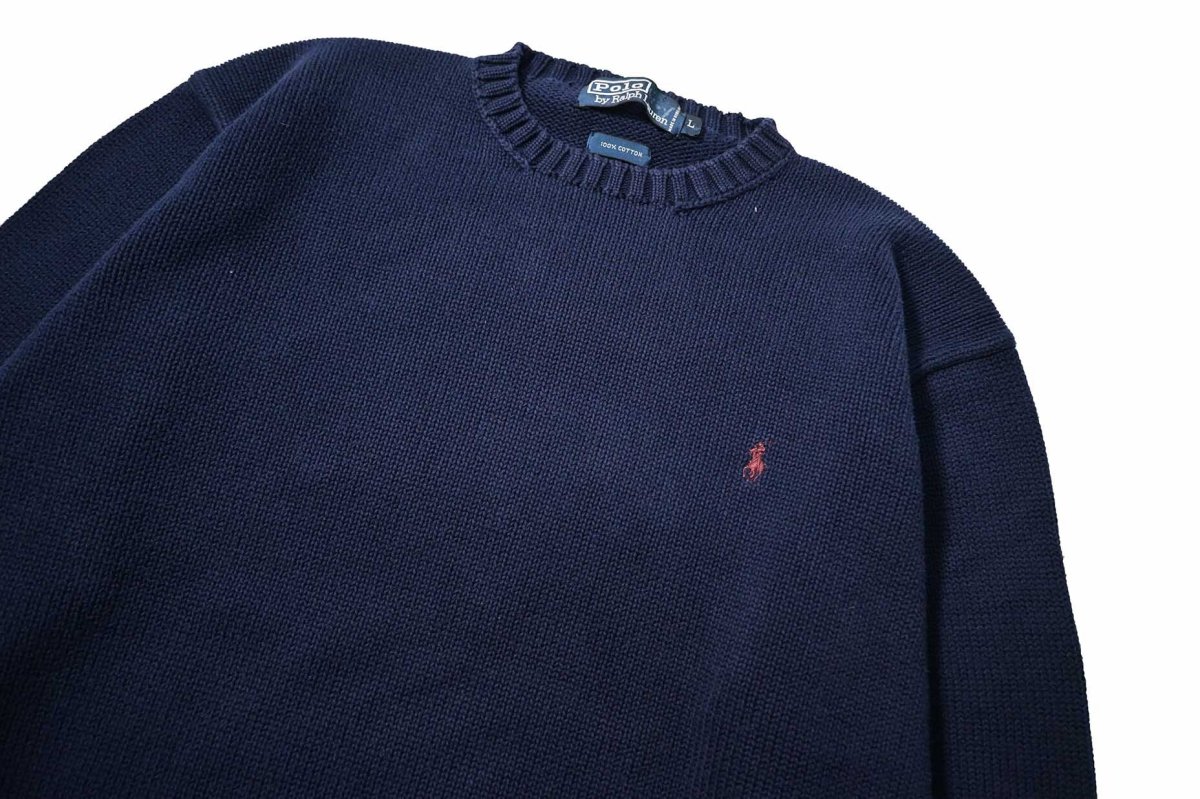 画像2: Used Polo Ralph Lauren Cotton Knit Sweater Navy (2)