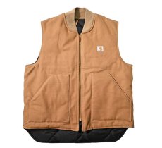 画像1: Deadstock Carhartt Quilt Lined Duck Vest Brown made in USA (1)