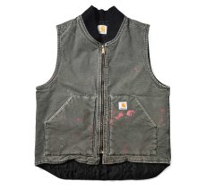 画像1: Used Carhartt Quilt Lined Duck Vest Moss (1)