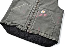 画像4: Used Carhartt Quilt Lined Duck Vest Moss (4)