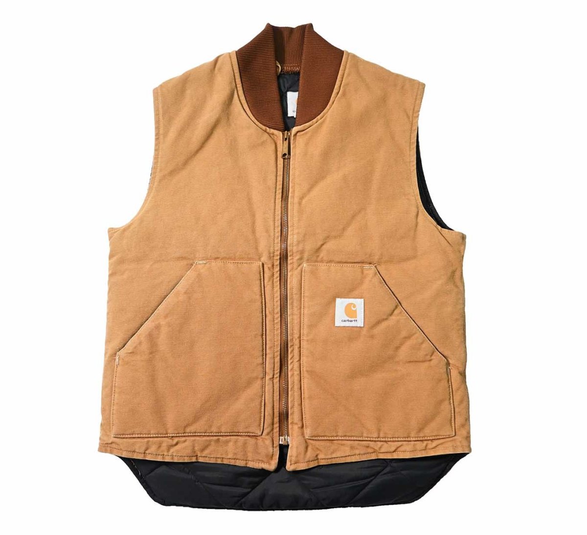 画像1: Used Carhartt Quilt Lined Duck Vest Brown made in USA (1)