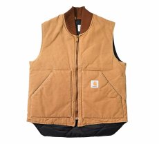 画像1: Used Carhartt Quilt Lined Duck Vest Brown made in USA (1)