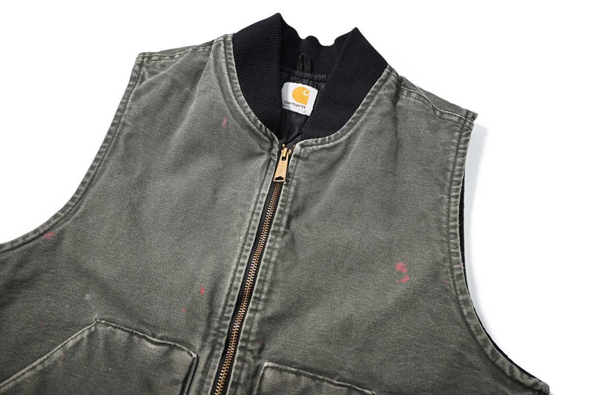 画像3: Used Carhartt Quilt Lined Duck Vest Moss (3)