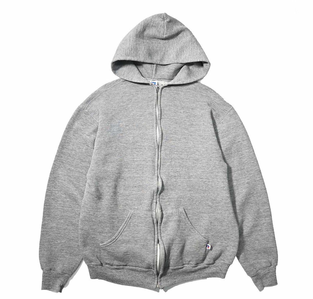 画像1: Used Russell Athletic Blank Zip Sweat Hoodie Grey (1)