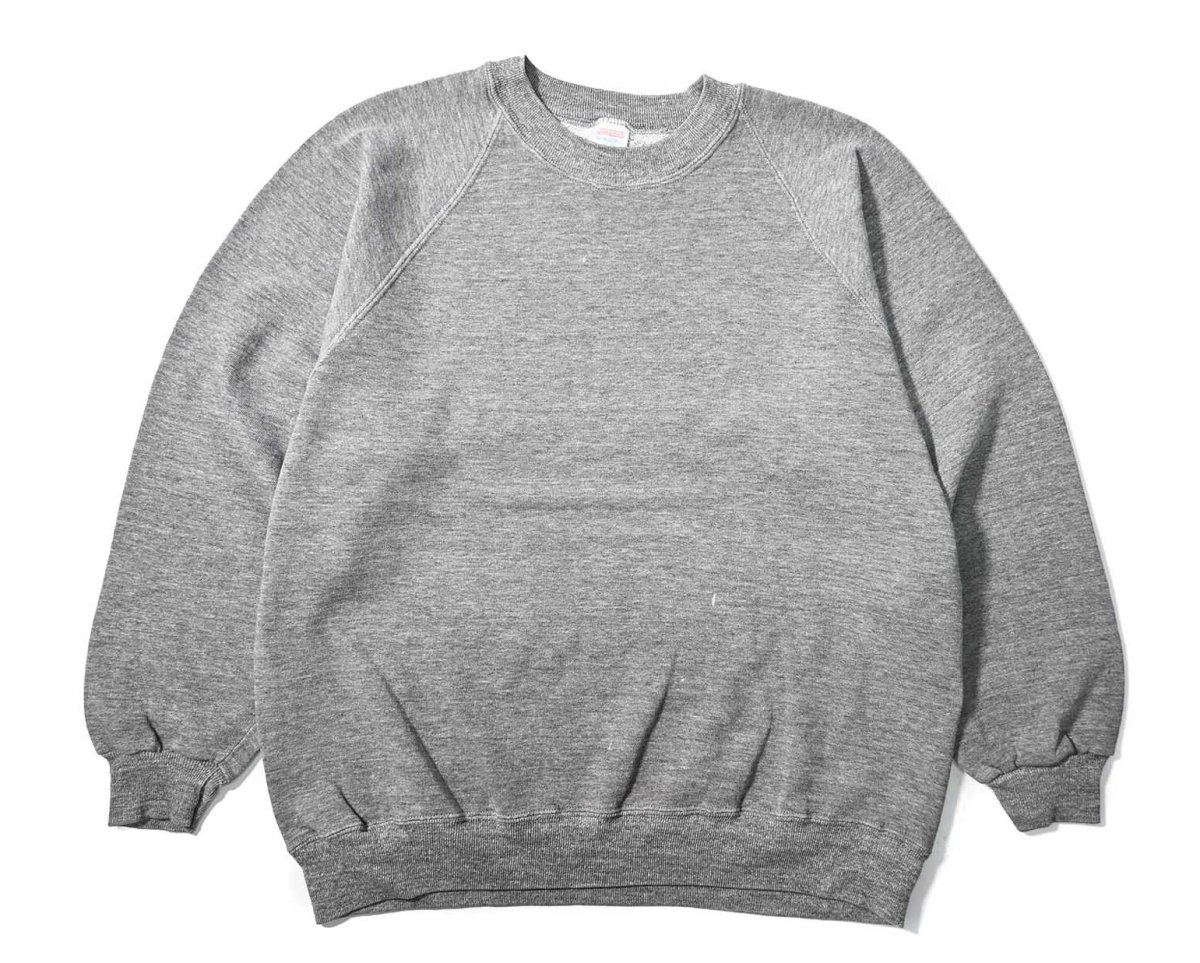 画像1: Used Jerzees by Russell Raglan Sleeve Blank Sweat Shirt Grey made in USA (1)