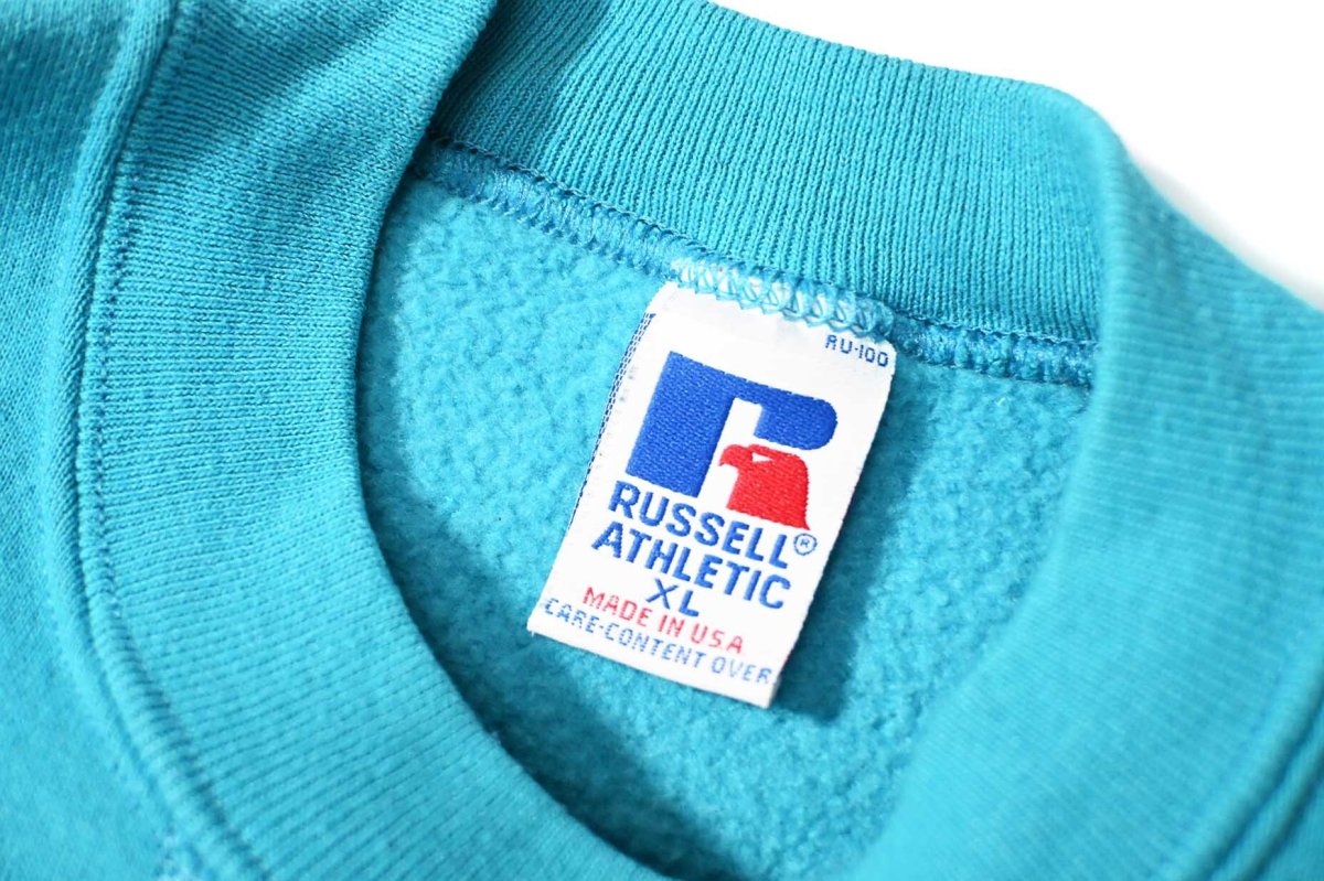 画像4: Used Russell Athletic Blank Sweat Shirt Turquoise made in USA (4)