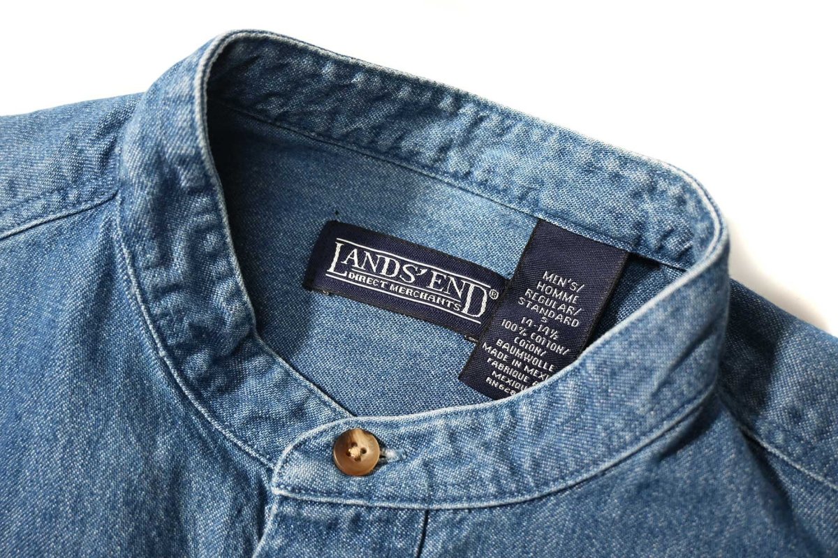 画像4: Used Lands' End Band Collar Denim Shirt (4)