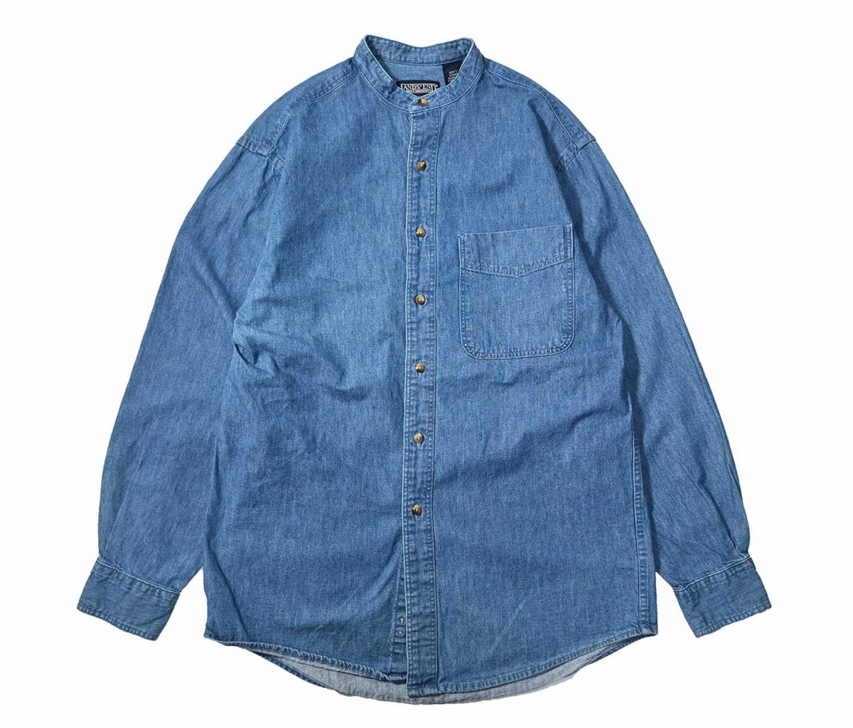 画像1: Used Lands' End Band Collar Denim Shirt (1)