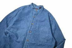 画像2: Used Lands' End Band Collar Denim Shirt (2)