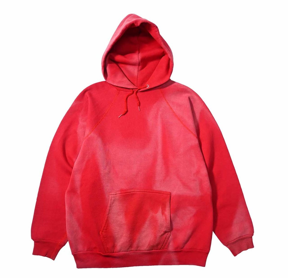 画像1: Used Discus Raglan Sleeve Blank Sweat Hoodie Fade Red made in USA (1)