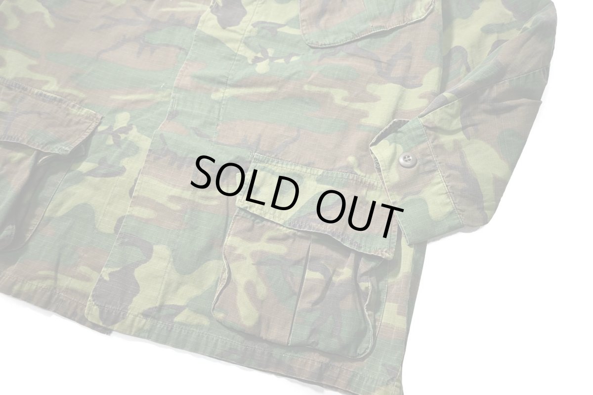 画像3: Used Us Military Ripstop Poplin Jungle Fatigue Jacket ERDL Leaf Camo (3)