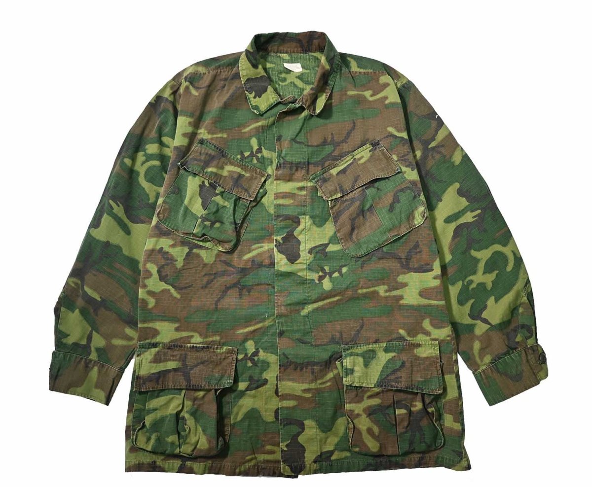 画像1: Used Us Military Ripstop Poplin Jungle Fatigue Jacket ERDL Leaf Camo (1)